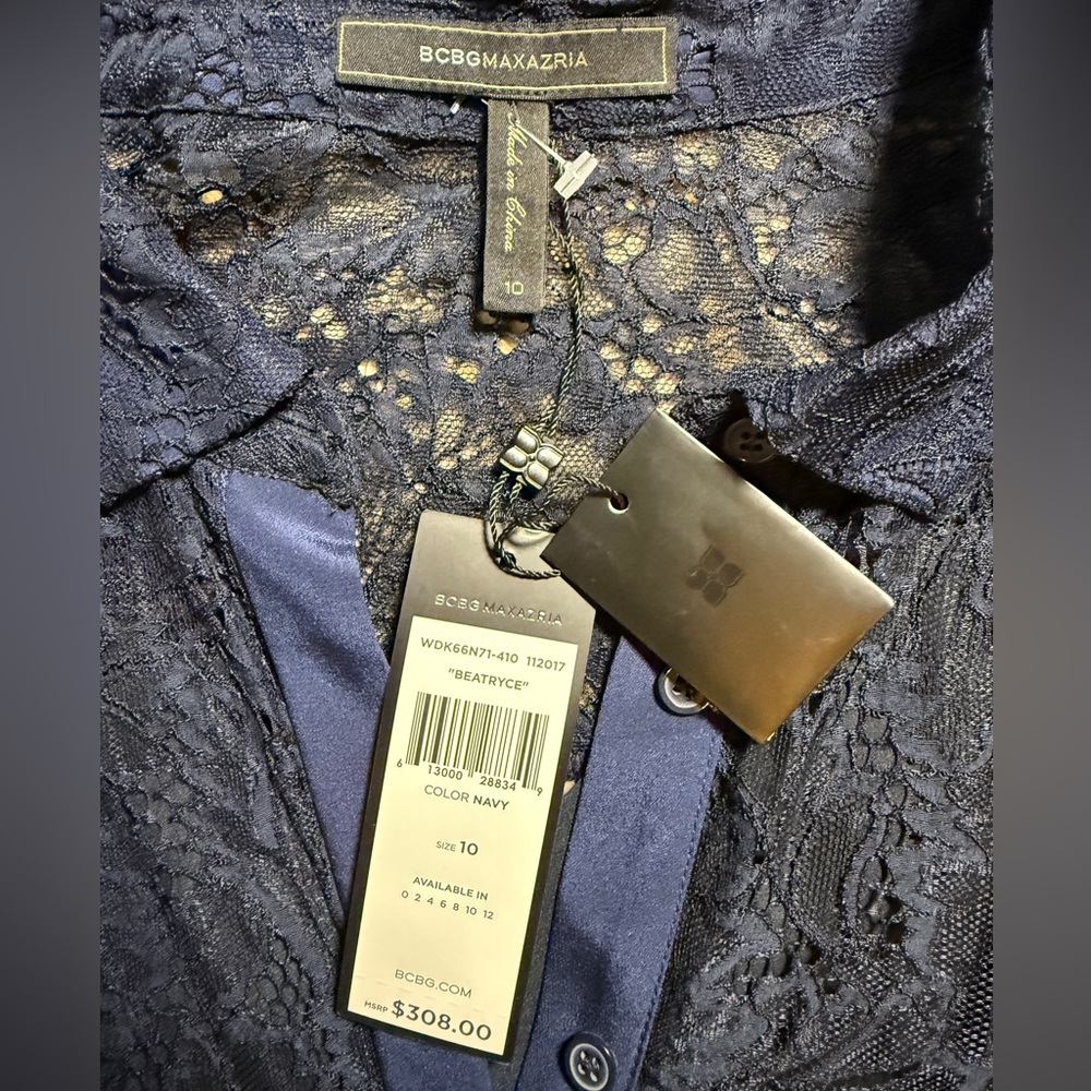 NWT BCBGMAXAZRIA Beatryce Navy Floral Lace Dress - Size 10 - Picture 7 of 9